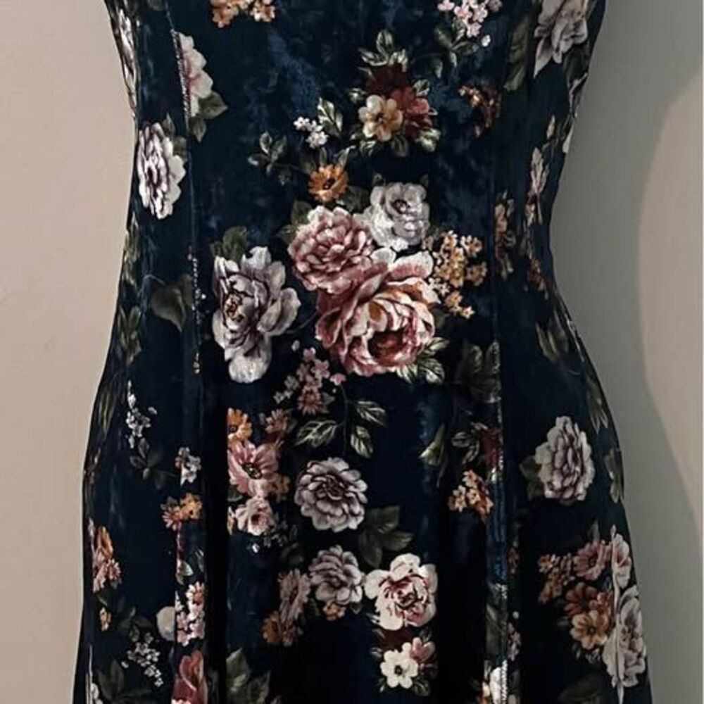 Beautees Girls Floral Coquette Velvet Fit & Flare Dress Scoop Neck Navy Size 16